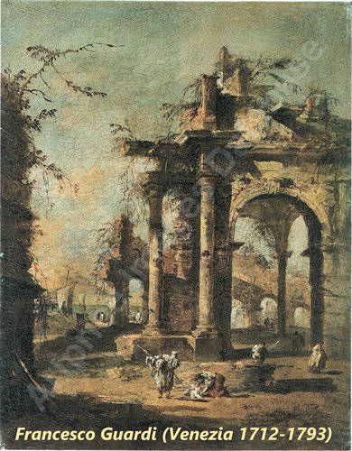 Capricci con rovine architettoniche vedute veneziane e figure